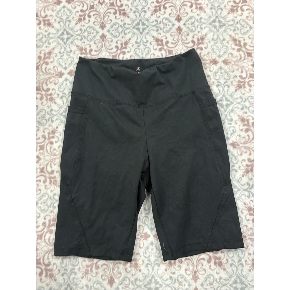 Danskin Womens Black High Waisted Bike Shorts Side Pockets Size Small 1559928